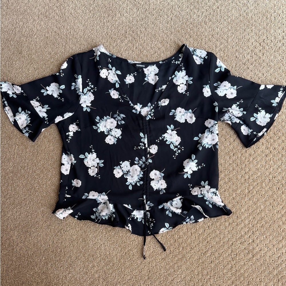 Chiffon Floral Blouse w Scrunch Front